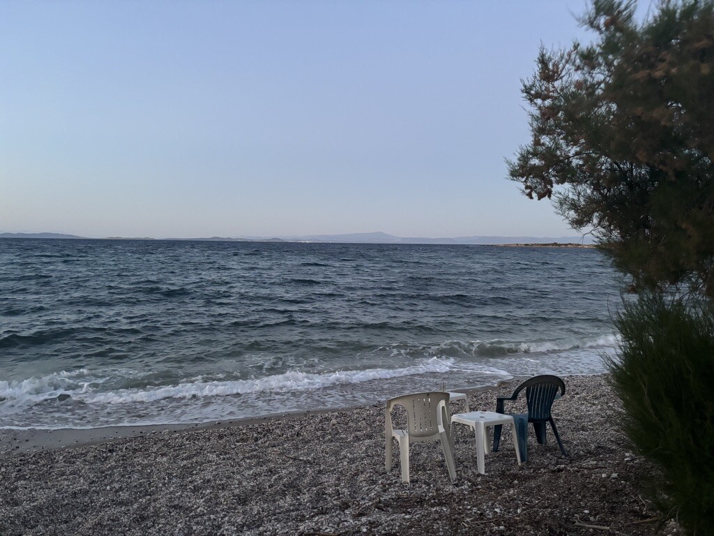 Beach view from Lesvos Island, Greece, where Rafa grew up.